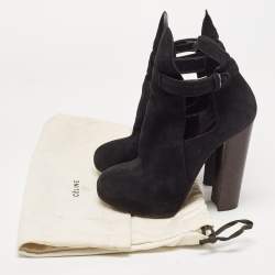 Celine Black Suede Platform Block Heel Ankle Booties Size 37