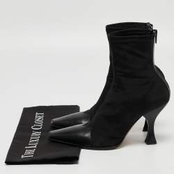 Pre Owned Celine Black Nylon and Leather Square Toe Ankle Boots Size 37