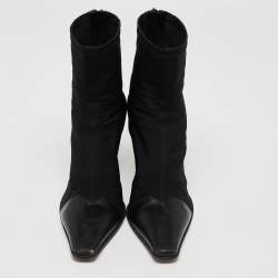 Pre Owned Celine Black Nylon and Leather Square Toe Ankle Boots Size 37