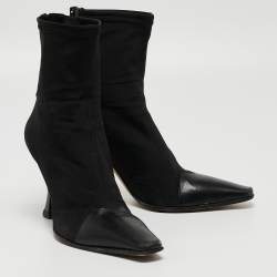 Pre Owned Celine Black Nylon and Leather Square Toe Ankle Boots Size 37