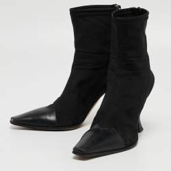 Pre Owned Celine Black Nylon and Leather Square Toe Ankle Boots Size 37