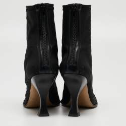Pre Owned Celine Black Nylon and Leather Square Toe Ankle Boots Size 37
