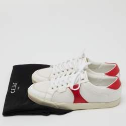 Pre Owned Celine White/Red Leather Colorblock Pattern Low Top Sneakers Size 37