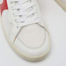 Pre Owned Celine White/Red Leather Colorblock Pattern Low Top Sneakers Size 37