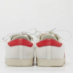 Pre Owned Celine White/Red Leather Colorblock Pattern Low Top Sneakers Size 37