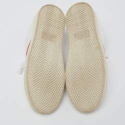 Pre Owned Celine White/Red Leather Colorblock Pattern Low Top Sneakers Size 37