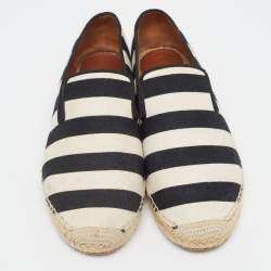 Celine White/Black Striped Canvas Espadrille Flats Size 40