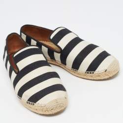 Celine White/Black Striped Canvas Espadrille Flats Size 40
