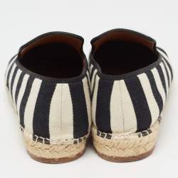 Celine White/Black Striped Canvas Espadrille Flats Size 40