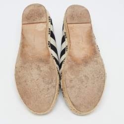Celine White/Black Striped Canvas Espadrille Flats Size 40