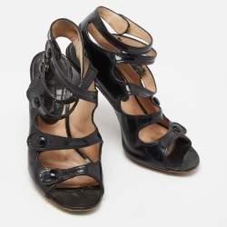 Celine Black Patent Leather Strappy Sandals Size 36