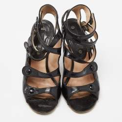 Celine Black Patent Leather Strappy Sandals Size 36