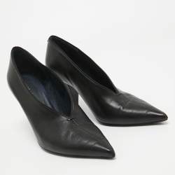 Pre Owned Celine Black Leather V Neck Pointed Toe Pumps Size 37