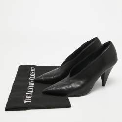 Pre Owned Celine Black Leather V Neck Pointed Toe Pumps Size 37