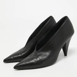 Pre Owned Celine Black Leather V Neck Pointed Toe Pumps Size 37