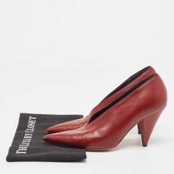 Pre Owned Celine Burgundy Leather V Neck Pointed Toe Pumps Size 37