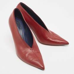 Pre Owned Celine Burgundy Leather V Neck Pointed Toe Pumps Size 37