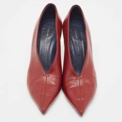 Pre Owned Celine Burgundy Leather V Neck Pointed Toe Pumps Size 37