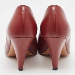 Pre Owned Celine Burgundy Leather V Neck Pointed Toe Pumps Size 37