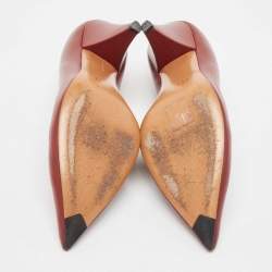 Pre Owned Celine Burgundy Leather V Neck Pointed Toe Pumps Size 37