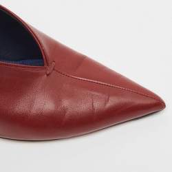 Pre Owned Celine Burgundy Leather V Neck Pointed Toe Pumps Size 37