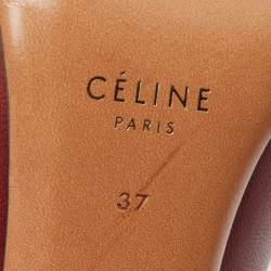 Pre Owned Celine Burgundy Leather V Neck Pointed Toe Pumps Size 37