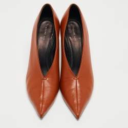 Pre Owned Celine Brown Leather V Neck Pointed Toe Pumps Size 39