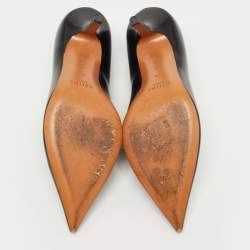 Pre Owned Celine Black Leather V Neck Pointed Toe Pumps Size 38