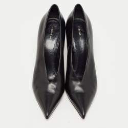 Pre Owned Celine Black Leather V Neck Pointed Toe Pumps Size 38