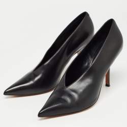 Pre Owned Celine Black Leather V Neck Pointed Toe Pumps Size 38