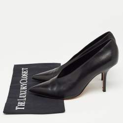 Pre Owned Celine Black Leather V Neck Pointed Toe Pumps Size 38