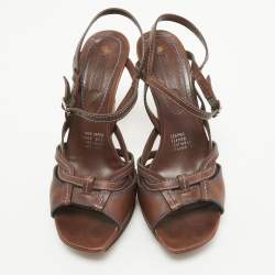 Celine Brown Leather Platform Ankle Strap Sandals Size 40.5
