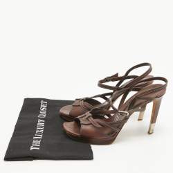 Celine Brown Leather Platform Ankle Strap Sandals Size 40.5