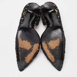 مملوكة مسبقًا Celine Black Lace and Mesh D'orsay Pointed Toe Pumps Size 38