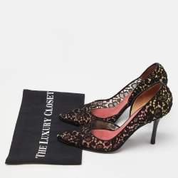 مملوكة مسبقًا Celine Black Lace and Mesh D'orsay Pointed Toe Pumps Size 38