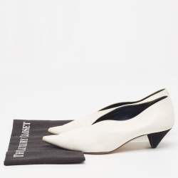 Pre Owned Celine White Leather V Neck Pointed Toe Pumps Size 37