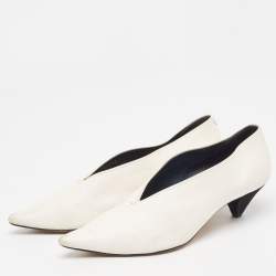 Pre Owned Celine White Leather V Neck Pointed Toe Pumps Size 37