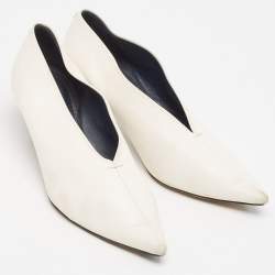 Pre Owned Celine White Leather V Neck Pointed Toe Pumps Size 37