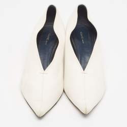 Pre Owned Celine White Leather V Neck Pointed Toe Pumps Size 37