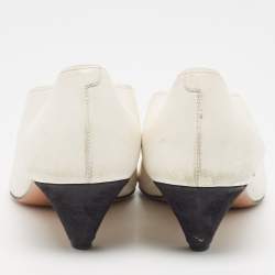 Pre Owned Celine White Leather V Neck Pointed Toe Pumps Size 37