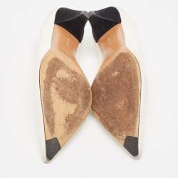 Pre Owned Celine White Leather V Neck Pointed Toe Pumps Size 37