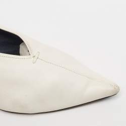 Pre Owned Celine White Leather V Neck Pointed Toe Pumps Size 37