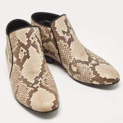 Pre Owned Celine Beige/Brown Python Ankle Boots Size 38