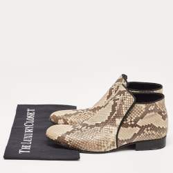 Pre Owned Celine Beige/Brown Python Ankle Boots Size 38