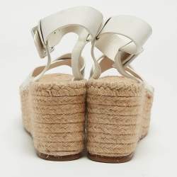 Pre Owned Celine White Leather Espadrille Sandals Size 41