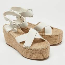 Pre Owned Celine White Leather Espadrille Sandals Size 41