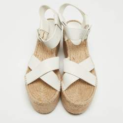 Pre Owned Celine White Leather Espadrille Sandals Size 41