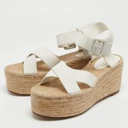 Pre Owned Celine White Leather Espadrille Sandals Size 41