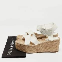 Pre Owned Celine White Leather Espadrille Sandals Size 41