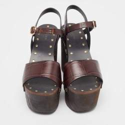 مملوكة مسبقًا Celine Brown Alligator Wedge Ankle Strap Sandals Size 36
